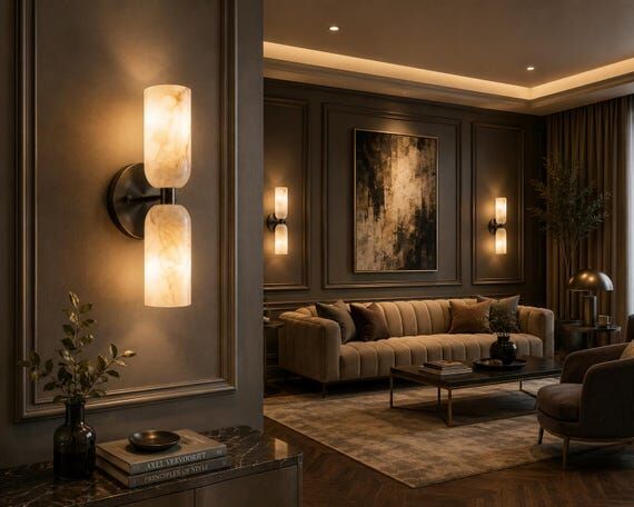 Handmade Alabaster Stone Wall Sconce Double ...