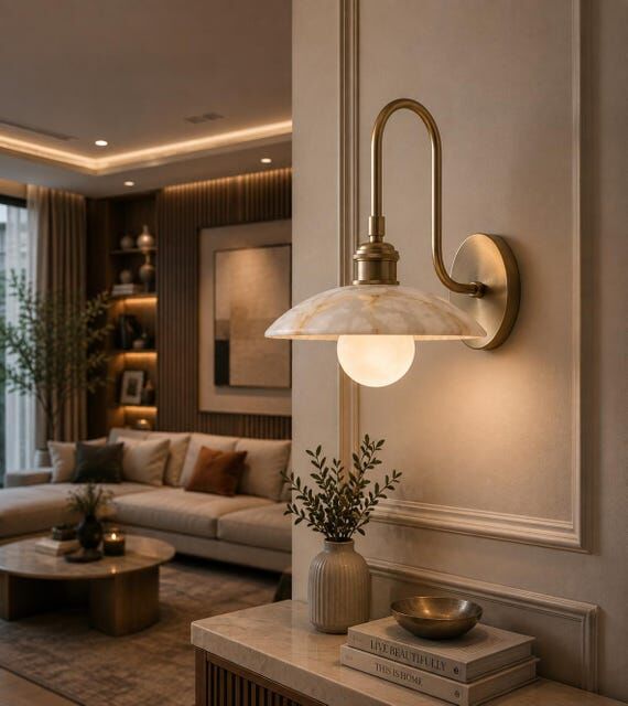 Alabaster Reading Handmade Wall Sconce, Brass...