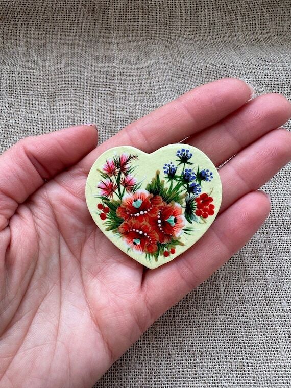 Ukrainian Heart, Handmade Red Poppies Painted...