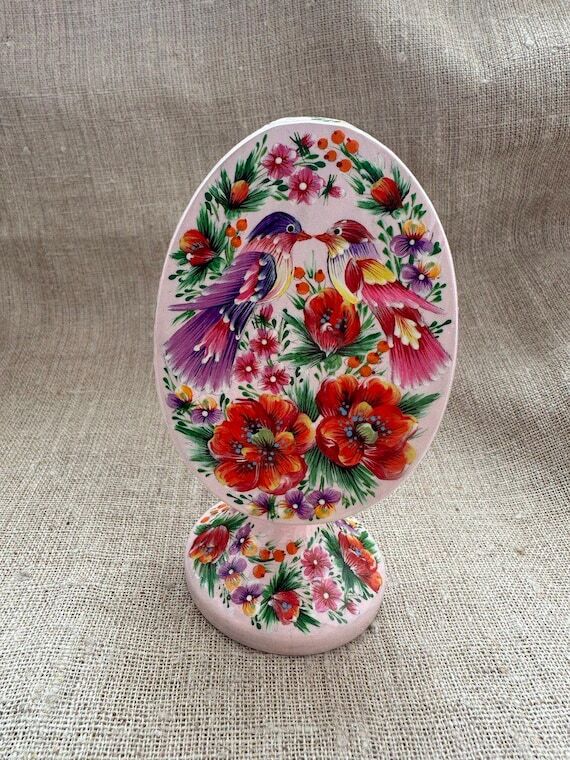 Ukrainian Painted Egg, Kissing Birds,Red Popp...