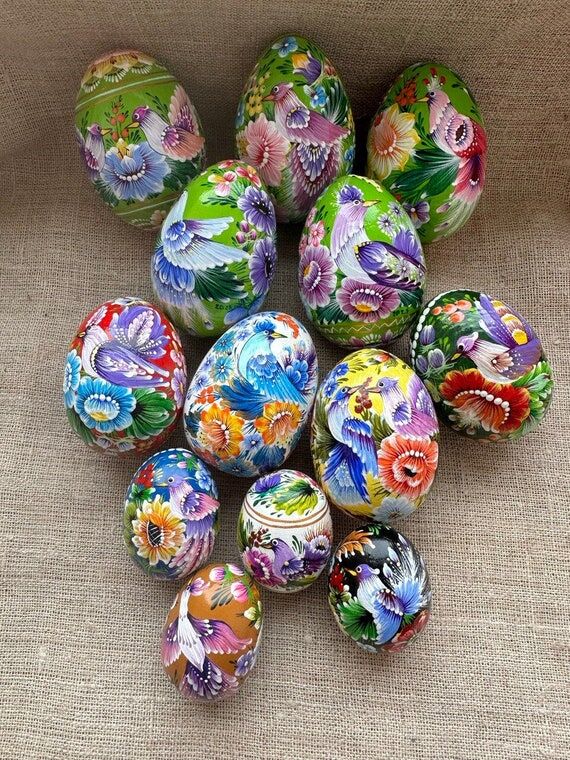Ukrainian Painted Wooden Easter Eggs, Authent...