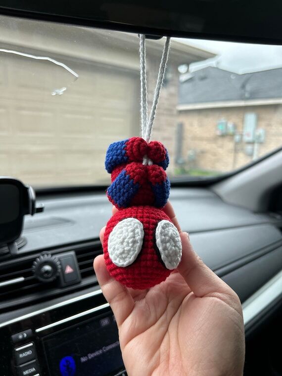 Handmade Crocheted Spider-Man Hanging Car Cha...