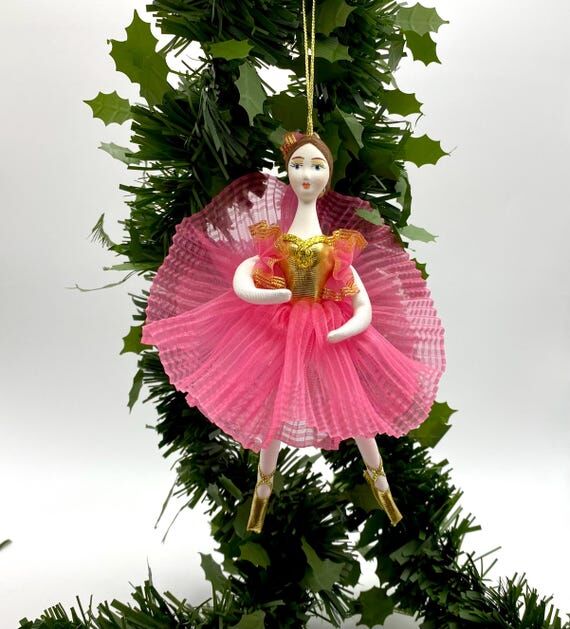 Ballerina, Porcelain doll Christmas ornament,...