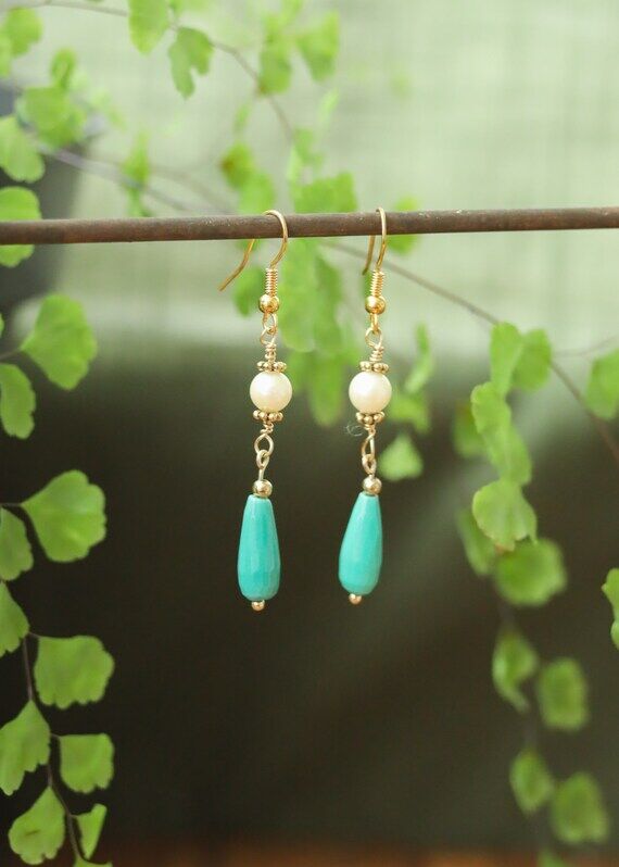 Fairycore Dangle Earrings | Turquoise Czech G...