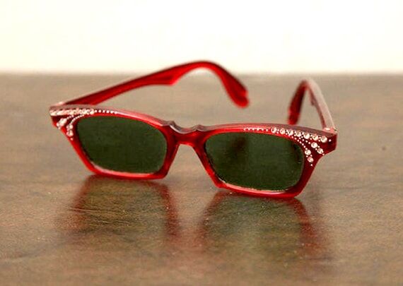 Vintage Rhinestone Red Sunglasses | 1980s Roc...