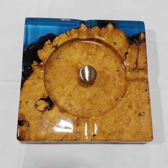 Ashtray Mulberry Burl Blue Epoxy Handmade Stu...