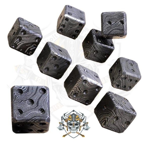 20MM Handmade Damascus Steel Dice, Hand Forge...