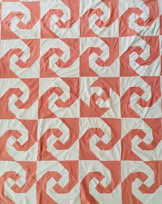 Vintage handmade Ocean Swirl Quilt TOP ~ Oran...