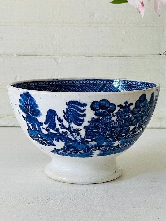Vintage Blue Willow Transferware Pedestal Caf...
