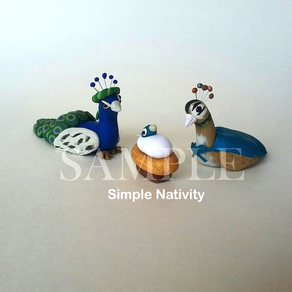 Peacock Nativity Set: Handmade Polymer Clay M...