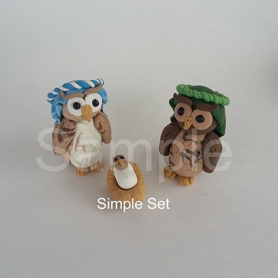 Owl Nativity Set: Handmade Polymer Clay Mange...