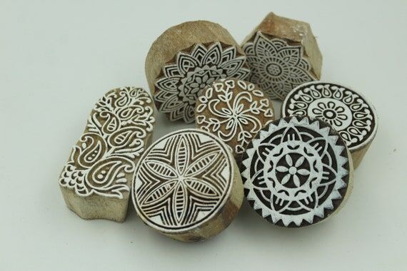 Popular wooden printing block stamp set of 7 ...