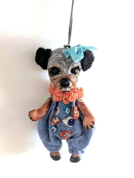 Yorkie Ornament, OOAK Dog Art Doll - Dog Reme...
