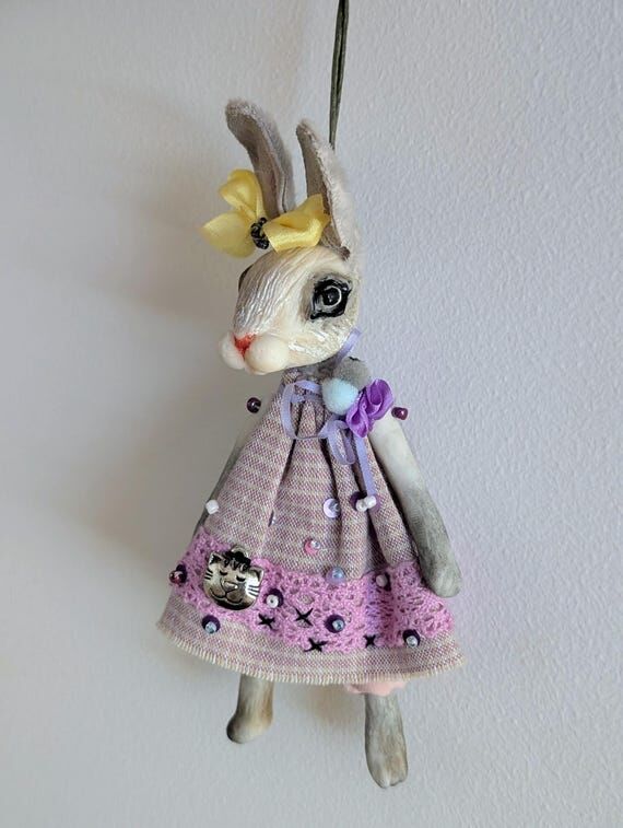 OOAK Bunny Ornament, Polymer Clay Rabbit Art ...