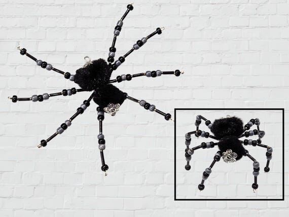 Black Pom Pom Spider, Gothic Spider Ornament,...
