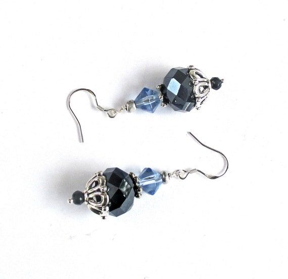 Midnight Blue Sapphire Crystal Earrings with ...