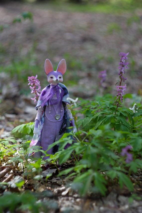 Lilac fox with flowers, Art Doll: Handmade OO...