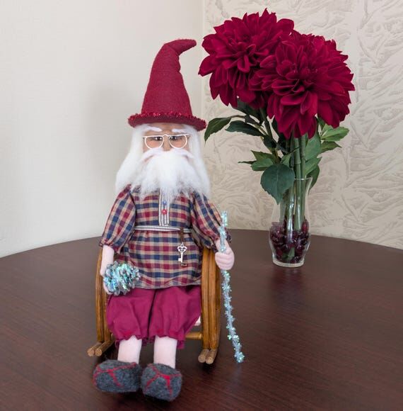Handmade Gnome Fabric Doll in Rocking Chair, ...