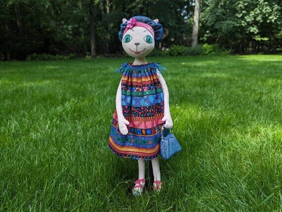 Handmade Cat Art Doll, Summer Dress, Collecti...