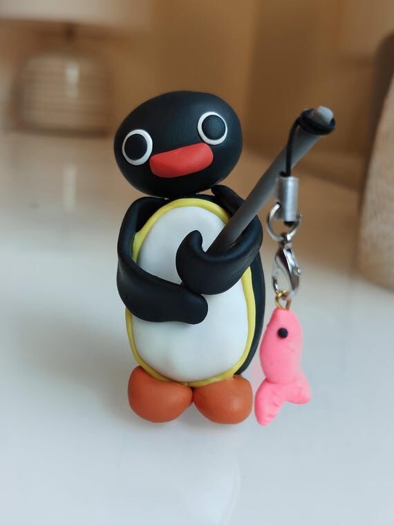 Bobblehead Pingu/ Penguin with Fishing Rod wi...