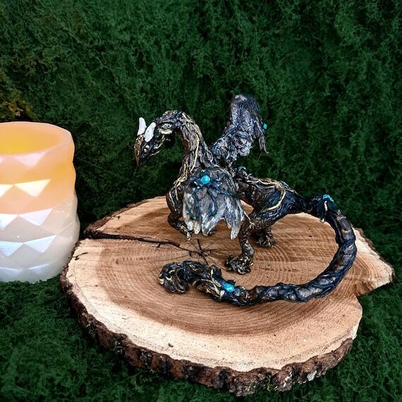 Sarafina Woodland Dragon Sculpture | OOAK Fan...