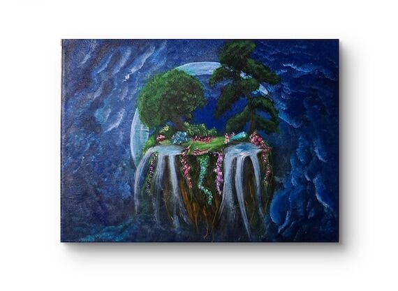 Moonlit Bloom Acrylic Painting: Ethereal Floa...