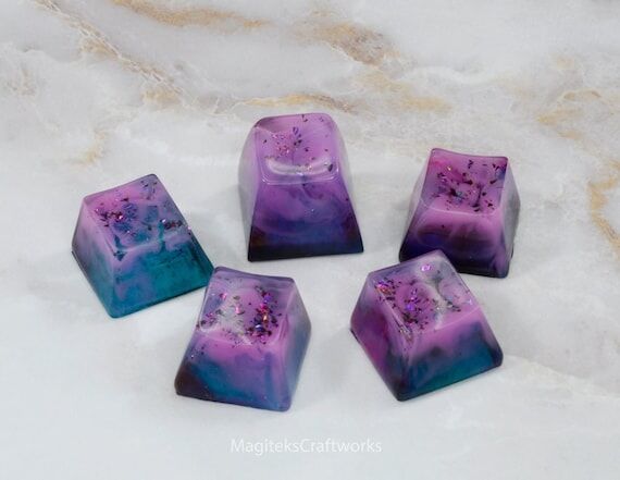 Artisan Gem Tone Keycap || 1 Purple Teal Resi...
