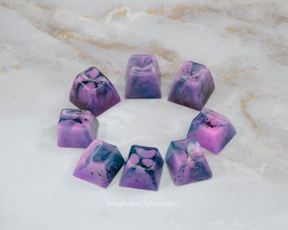 Artisan Resin Keycap || 1 Teal Pink Purple - ...