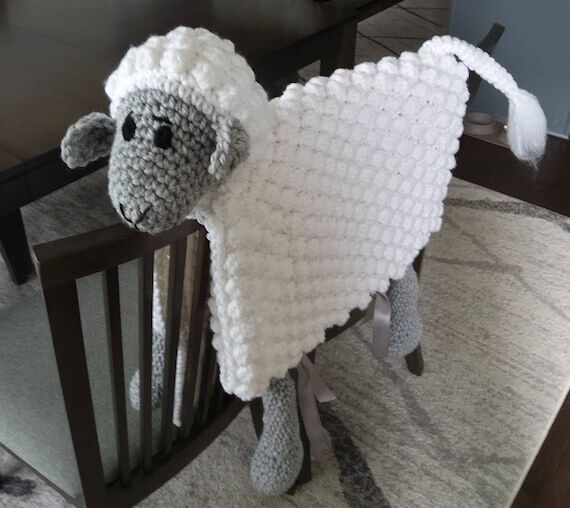 Handmade Crochet Cuddle and Play Lamb Blanket...