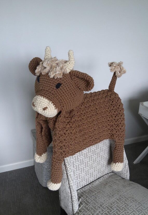 Handmade Cuddle and Play Highland Cow Blanket...