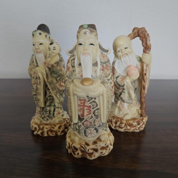 Vintage Carved Resin Three Chinese Wise Man, ...