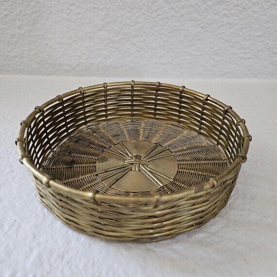 Vintage Woven Brass Basket, Trinket Holder, C...