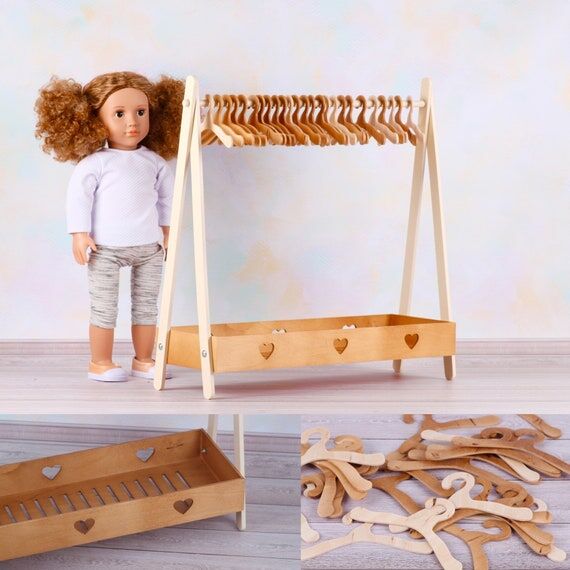 18 inch doll Wardrobe Rack with Shoe Storage,...