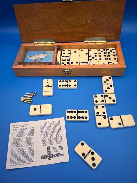 Vintage 1970s Cambor Double-Six Domino and Cr...