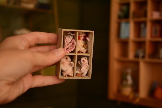 Set of toys in the box, OOAK Handmade Display...