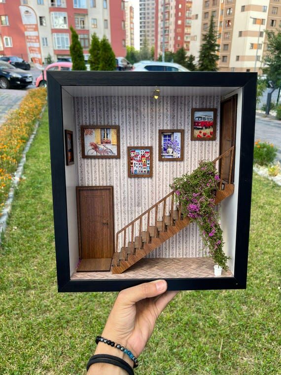 Handmade Miniature Staircase Diorama: Light-U...