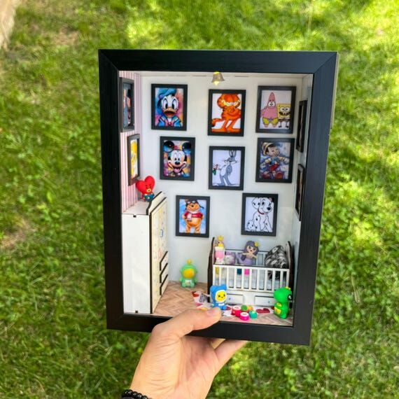 Handmade Miniature Nursery Diorama with Light...