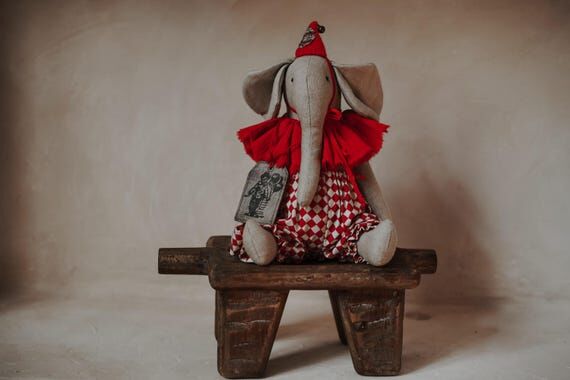 Handmade Linen Circus Elephant Toy: Vintage N...