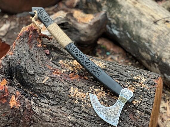 Handmade Viking Axe, Norse Engraved Axe, Medi...