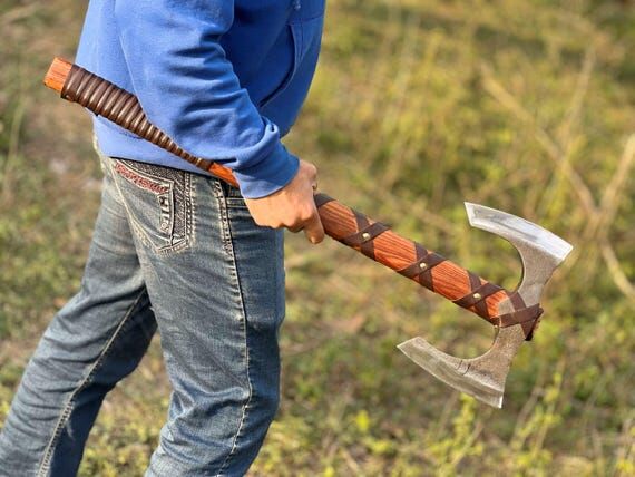 Hand Forged Double Bit Axe, Carbon Steel Camp...