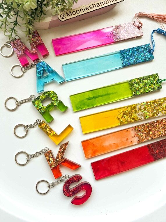 Custom Glitter Resin Bookmark Keychain Set: C...