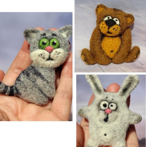 Felt Animal Brooch: Cat, Bear, Bunny, Needle ...