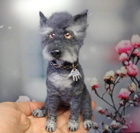 Needle Felted Dog, collectible toy, soft scul...