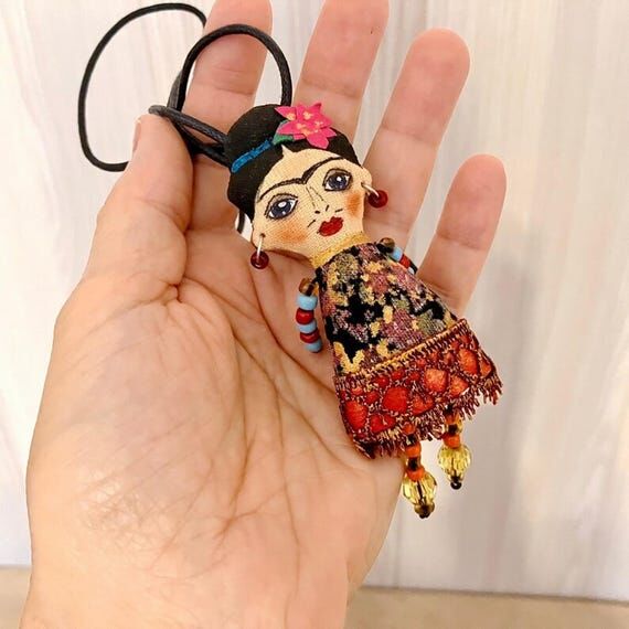OOAK Frida Art Doll Brooch - Handmade Textile...