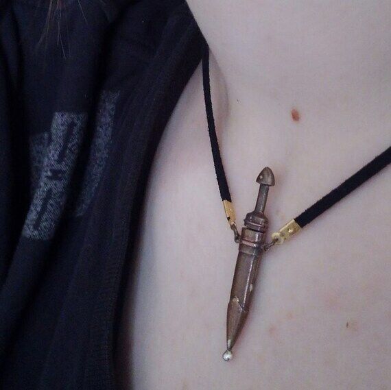 Handmade Copper Dagger Necklace – Brass Acc...