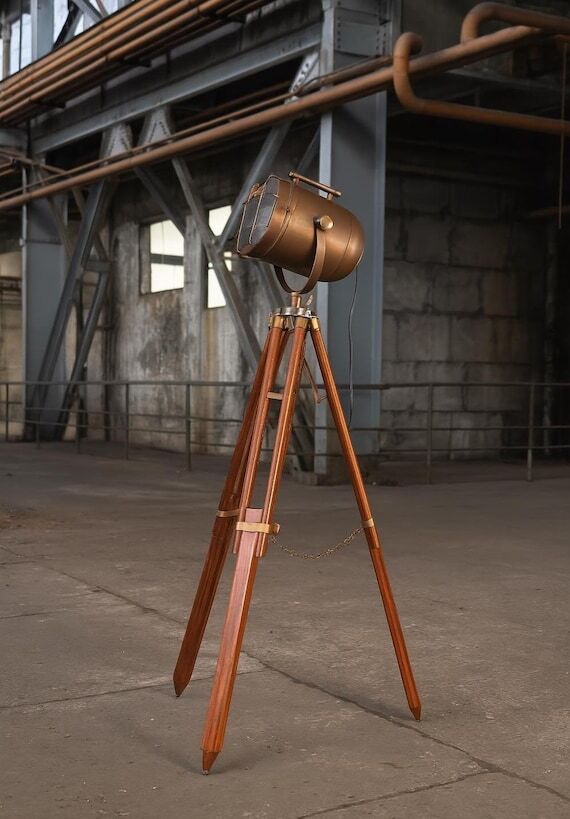 Antique Brass Tripod Floor Lamp Nautical Spot...