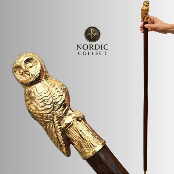 Brass Owl Walking Cane Handcrafted Wooden wal...