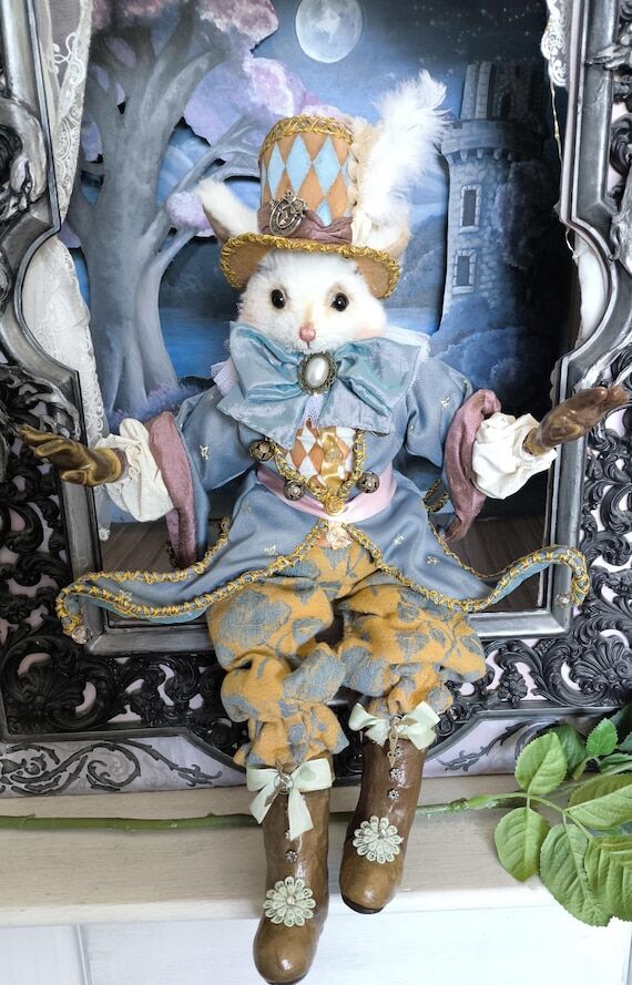 White rabbit, handmade art doll, unique model...