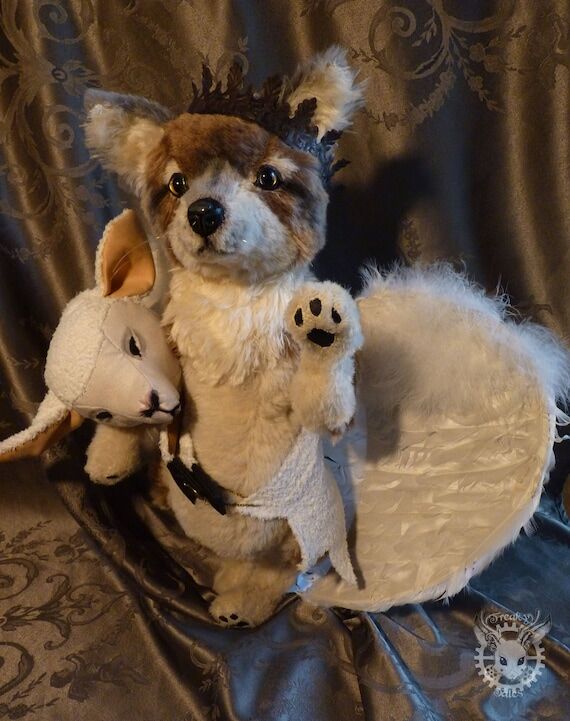 Agnus Dei, OOAKart, wolf plush...