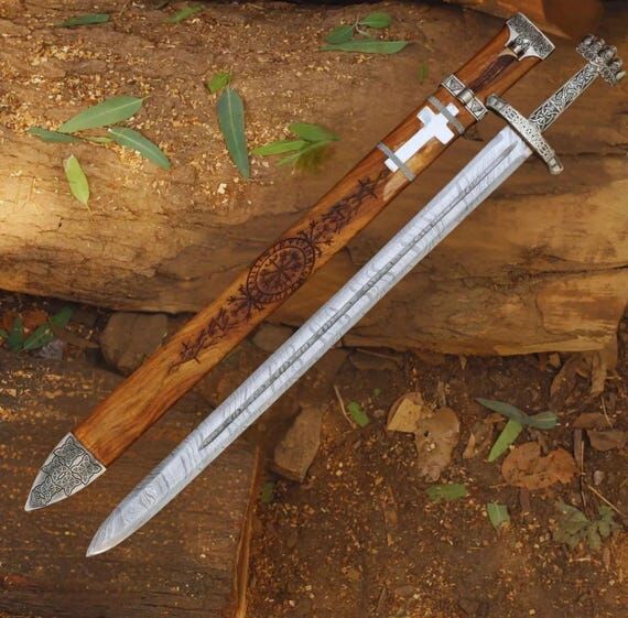 Hand Forged Damascus Steel Viking Sword, 40...